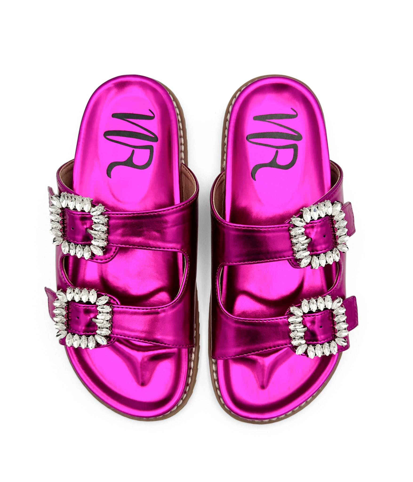 Stella Rhinestone Buckle Slides in Fuschia