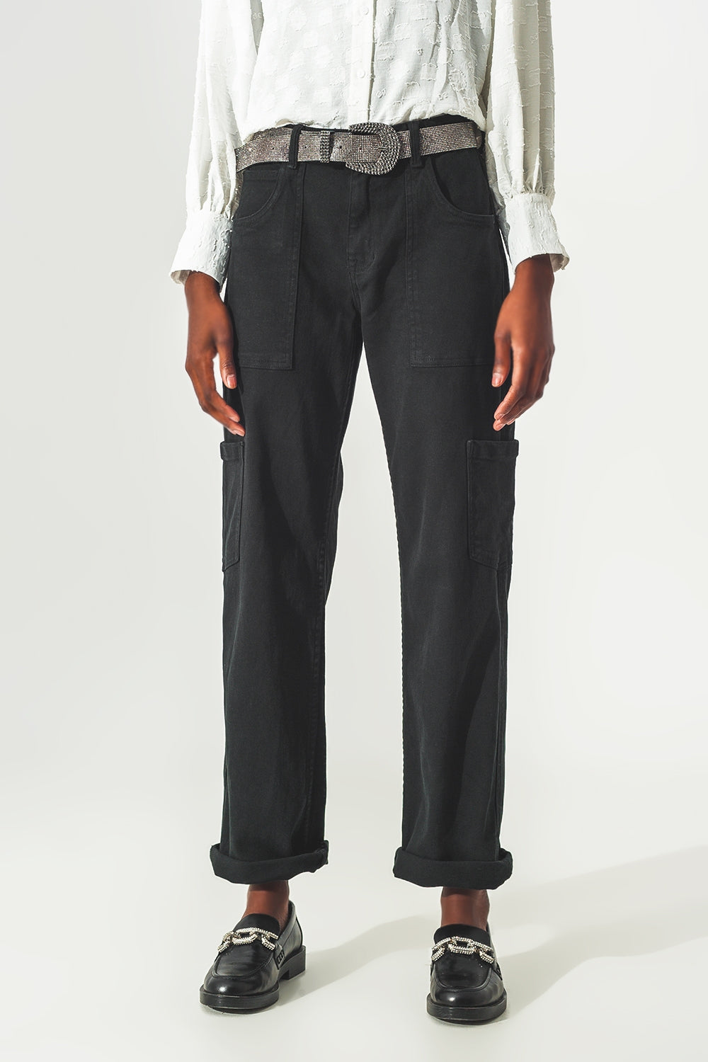 Farah Straight Leg Cargo Pants in Black