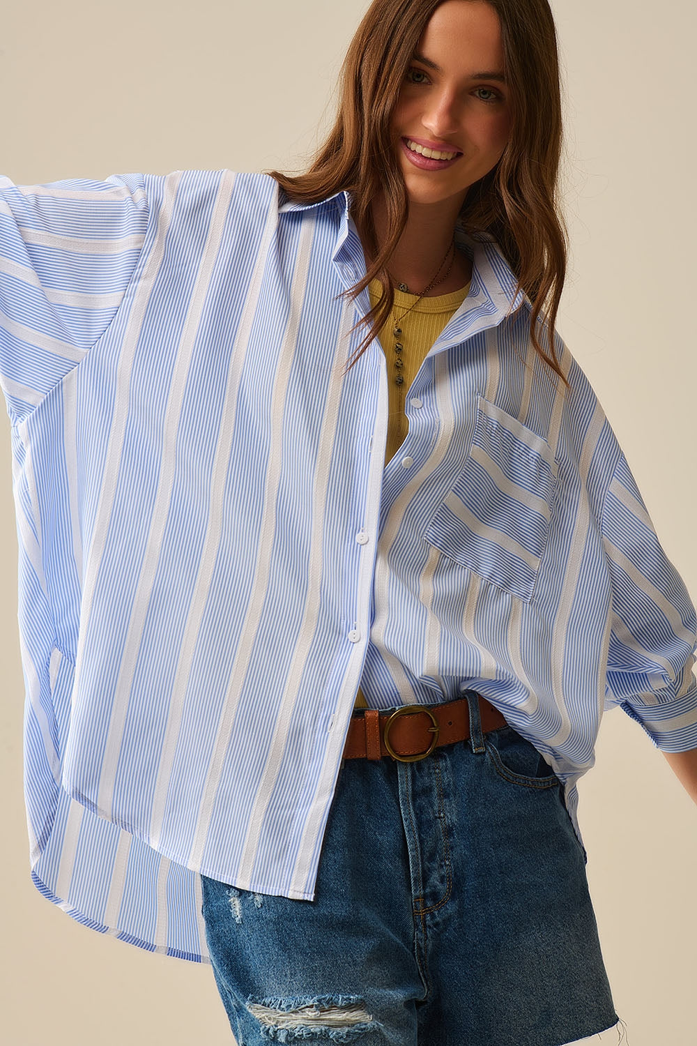 Jane Oversized Striped Shirt with Back Ties