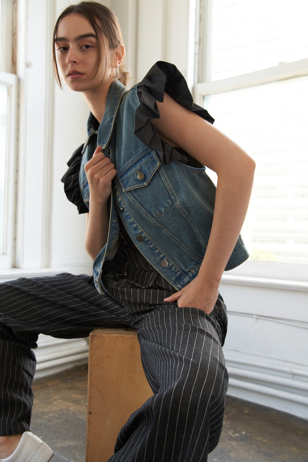 Drea Ruffle Denim Vest