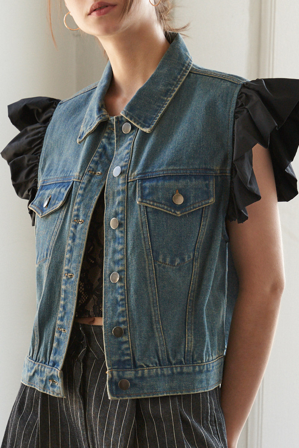 Drea Ruffle Denim Vest