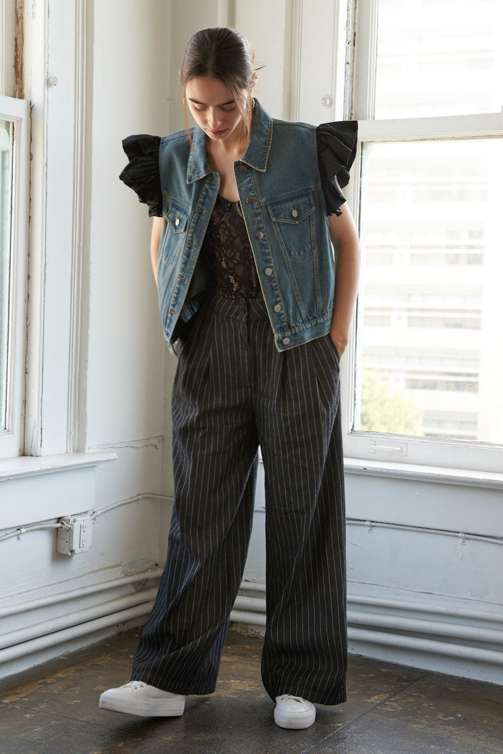 Drea Ruffle Denim Vest