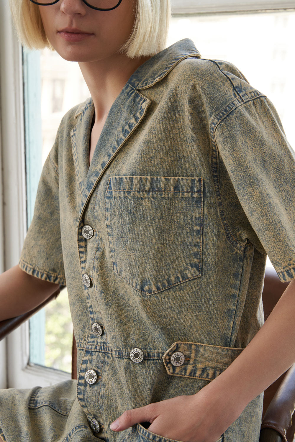 Toni Distressed Denim Romper