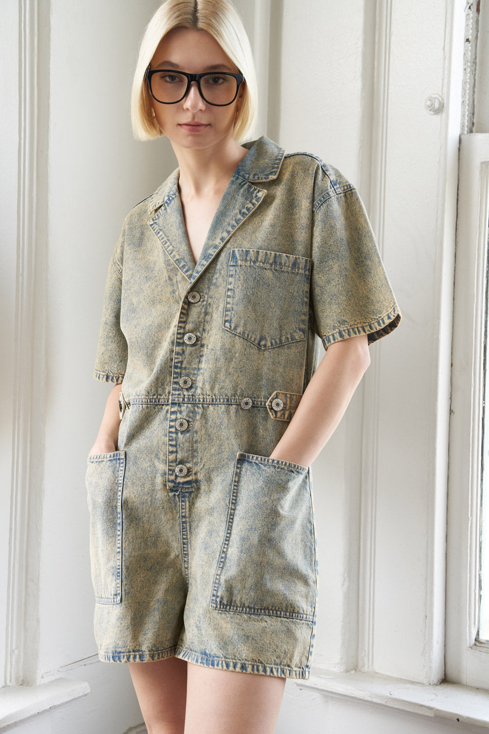 Toni Distressed Denim Romper