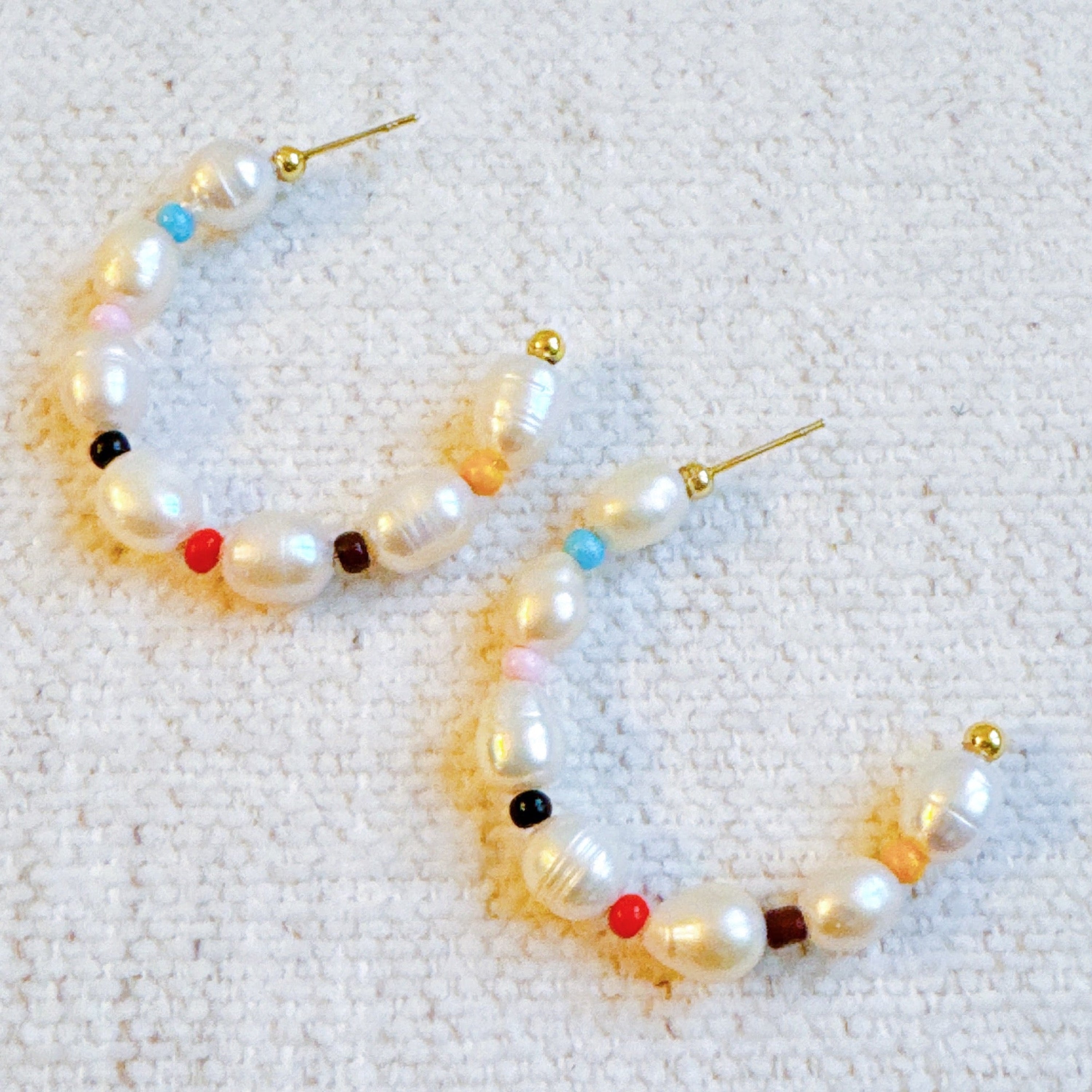 Sigrid Freshwater Pearl Rainbow Accent Hoop Earrings