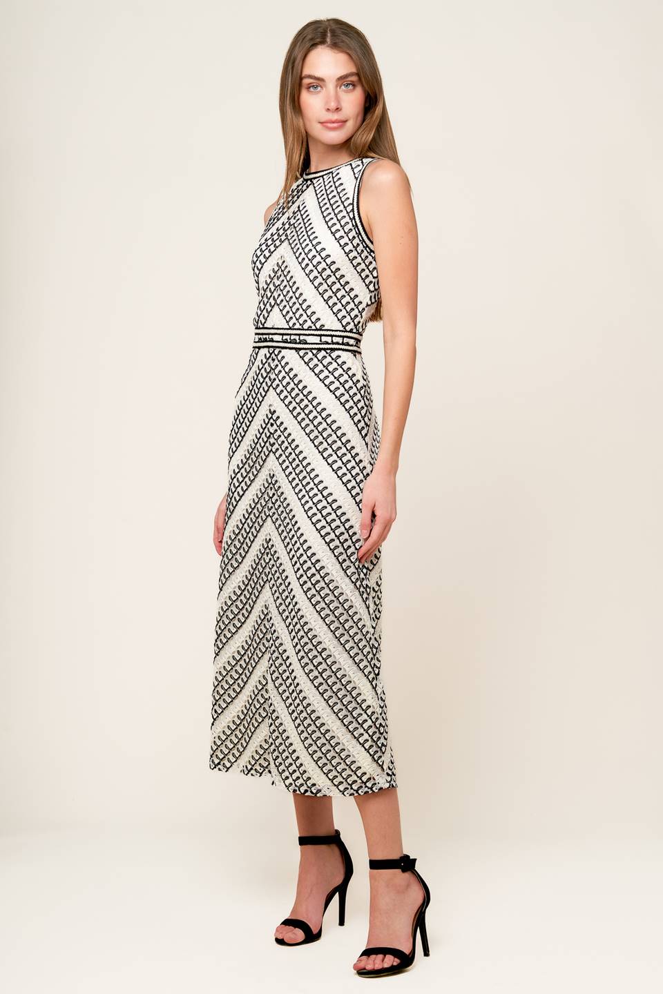 Ava Striped Crochet Midi Dress
