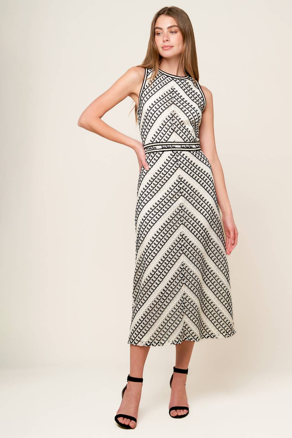 Ava Striped Crochet Midi Dress