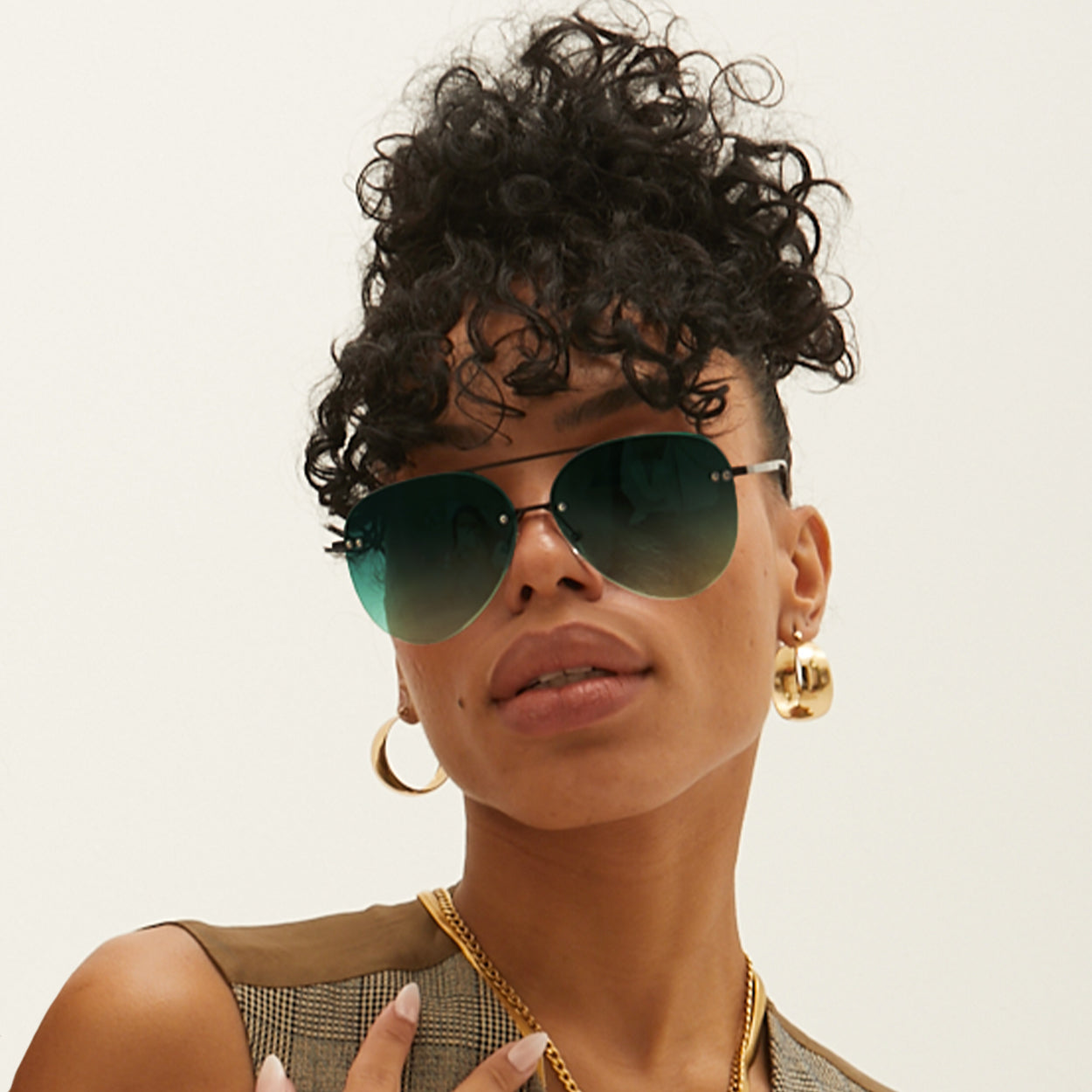 Meghann Dark Green Aviator Sunglasses