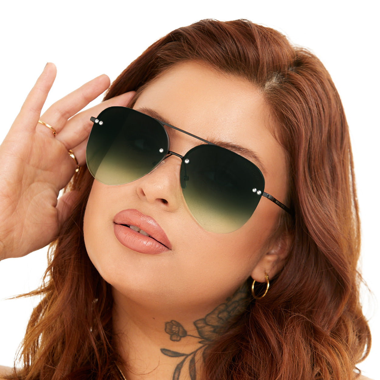 Meghann Dark Green Aviator Sunglasses