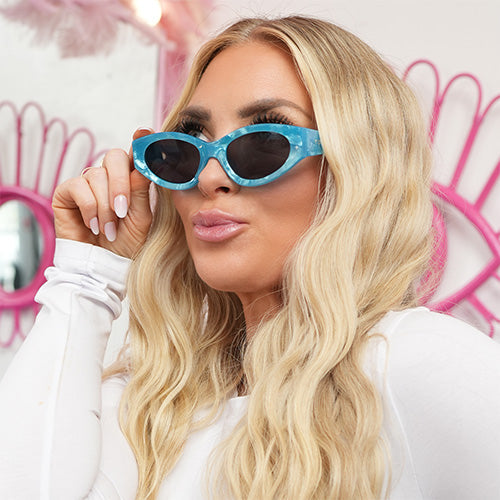 Kat x Money Moves Blue Cateye Sunglasses