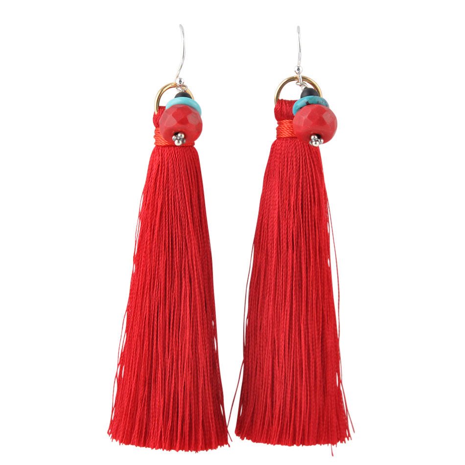 Jillian Tasseled Earrings in Red