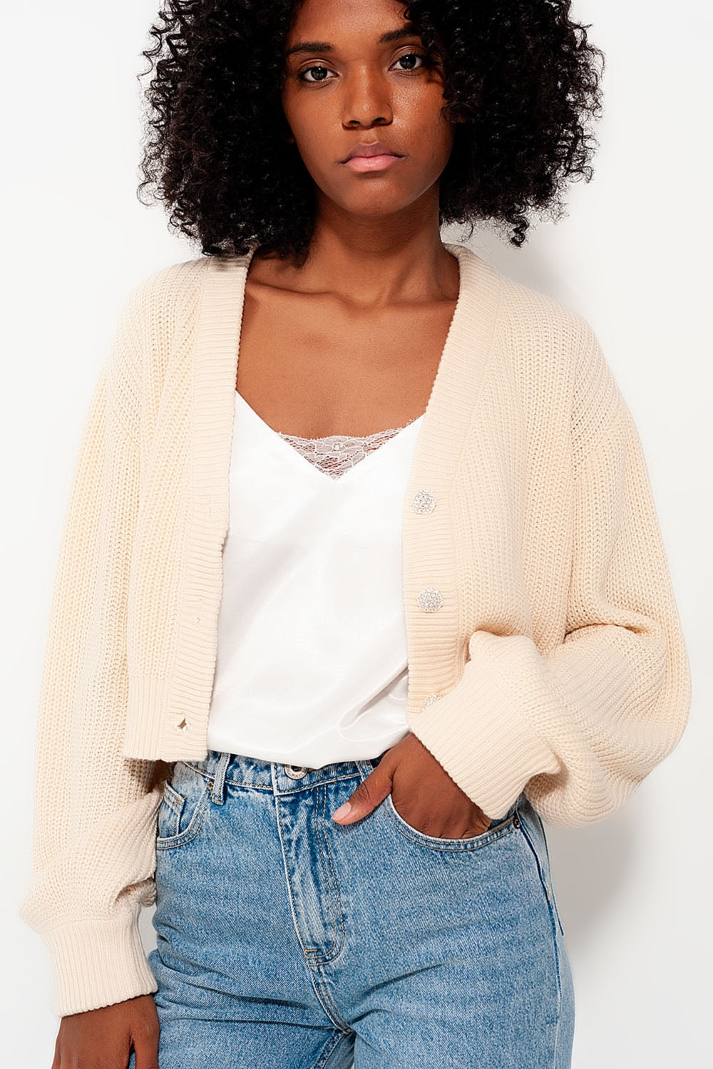 Makena Cardigan with Diamante Button Detail