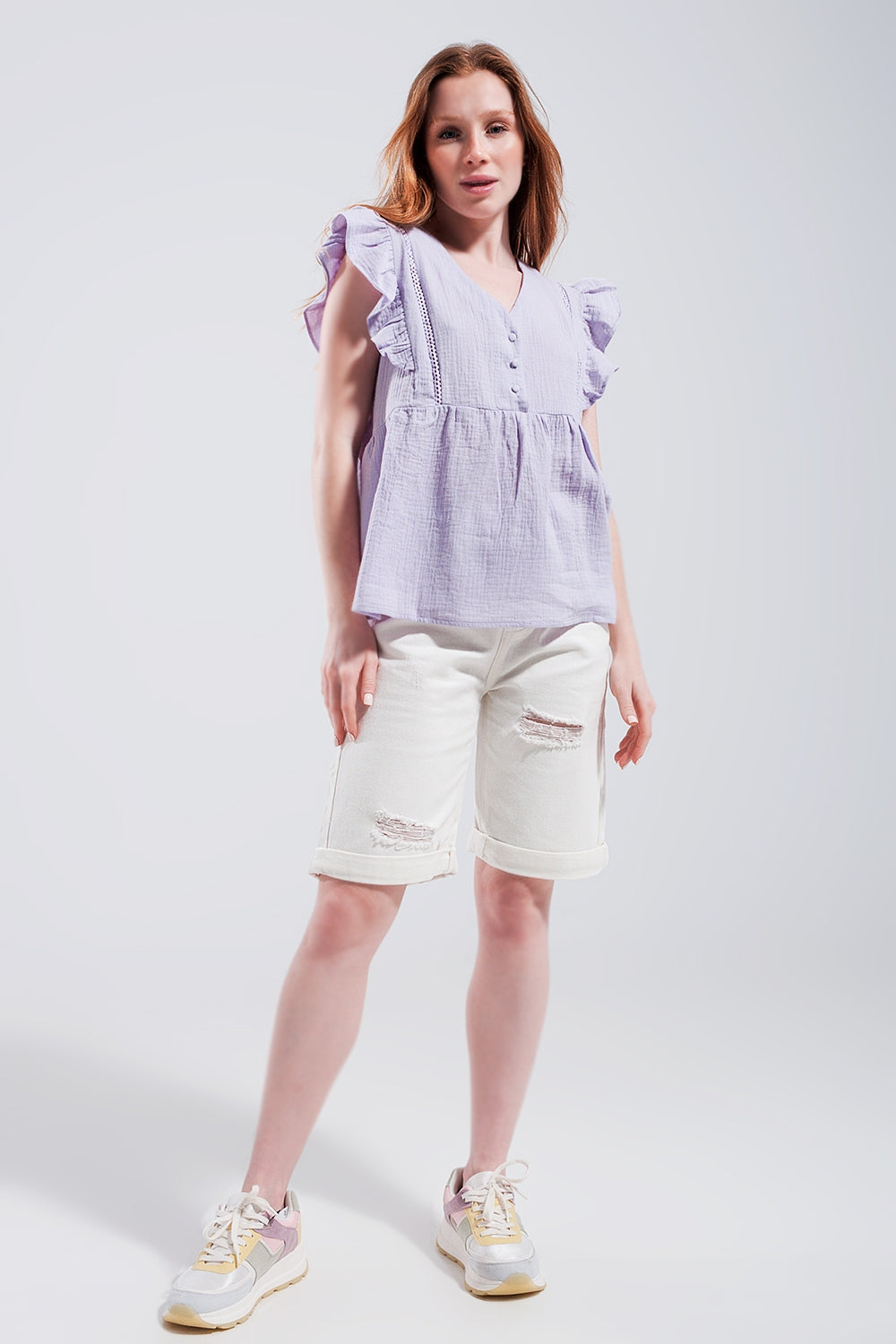 Emma Ruffle Sleeve Tank in Lilac