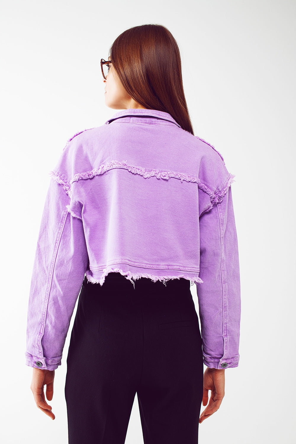 Ada Cropped Denim Trucker Jacket in Purple