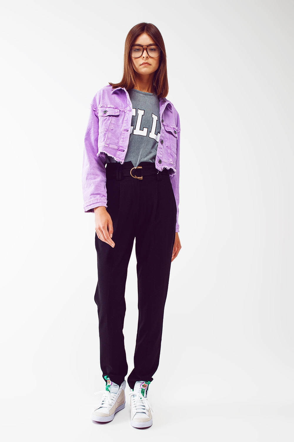 Ada Cropped Denim Trucker Jacket in Purple