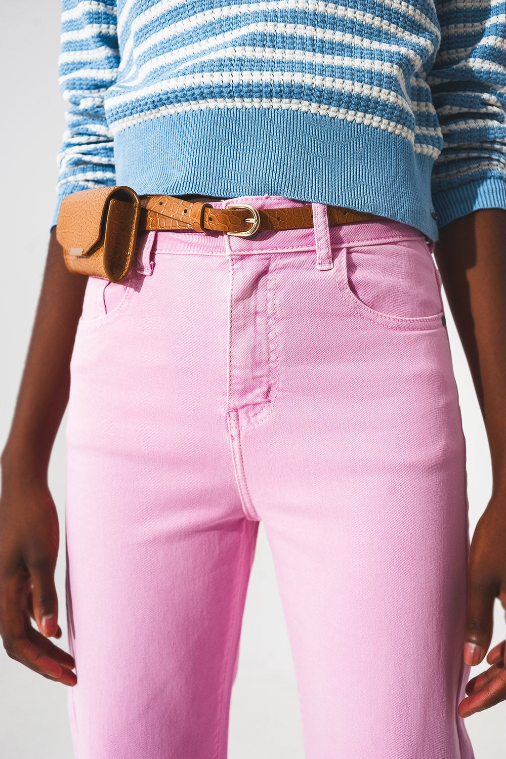 Rhodora Cropped Wide-Leg Jeans in Pink