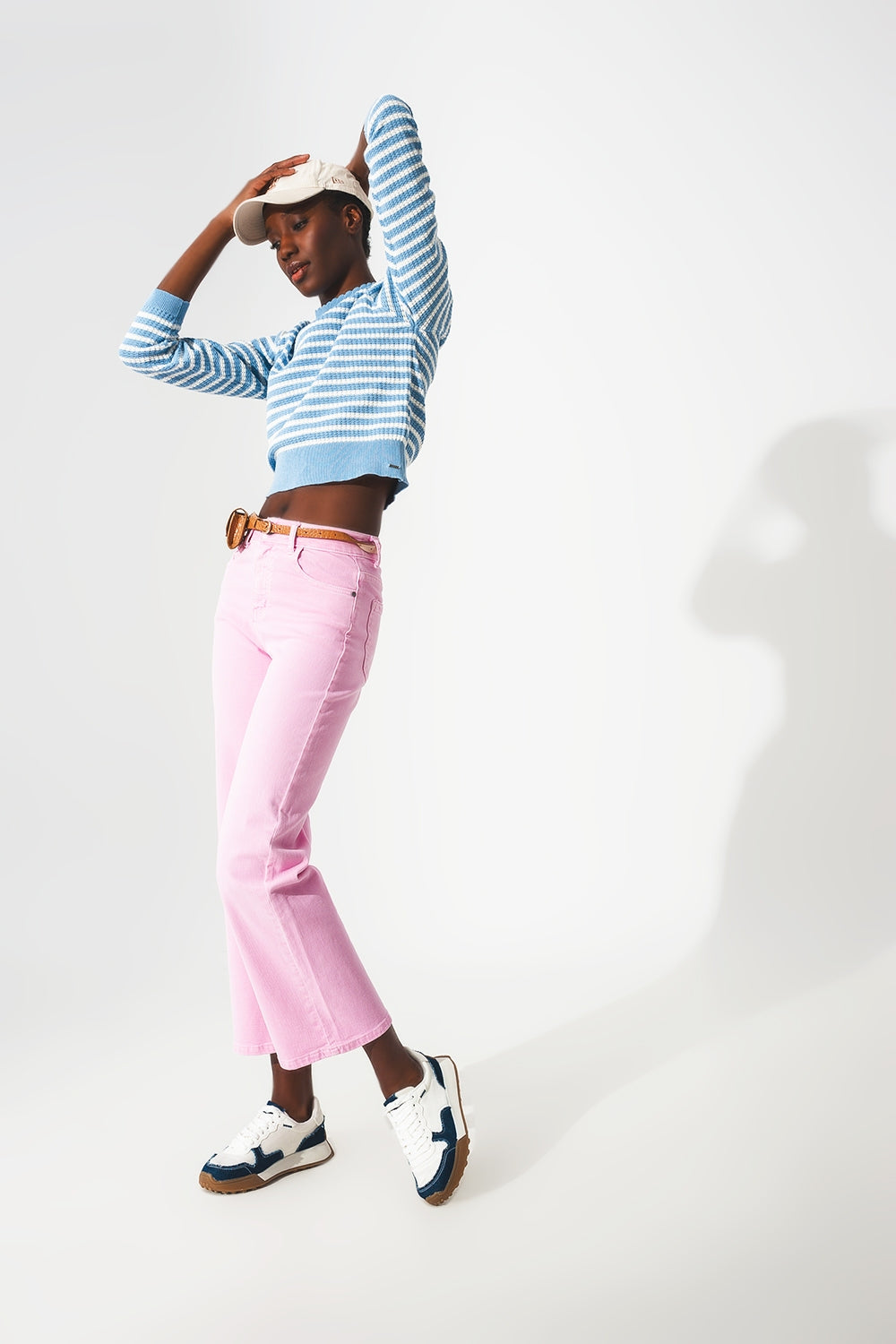 Rhodora Cropped Wide-Leg Jeans in Pink