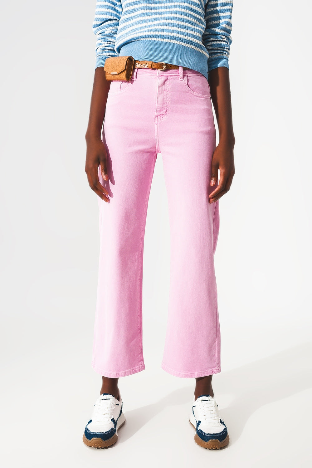 Rhodora Cropped Wide-Leg Jeans in Pink
