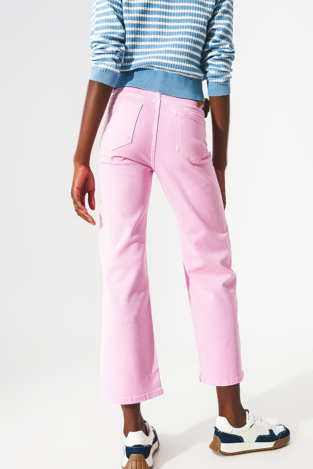 Rhodora Cropped Wide-Leg Jeans in Pink