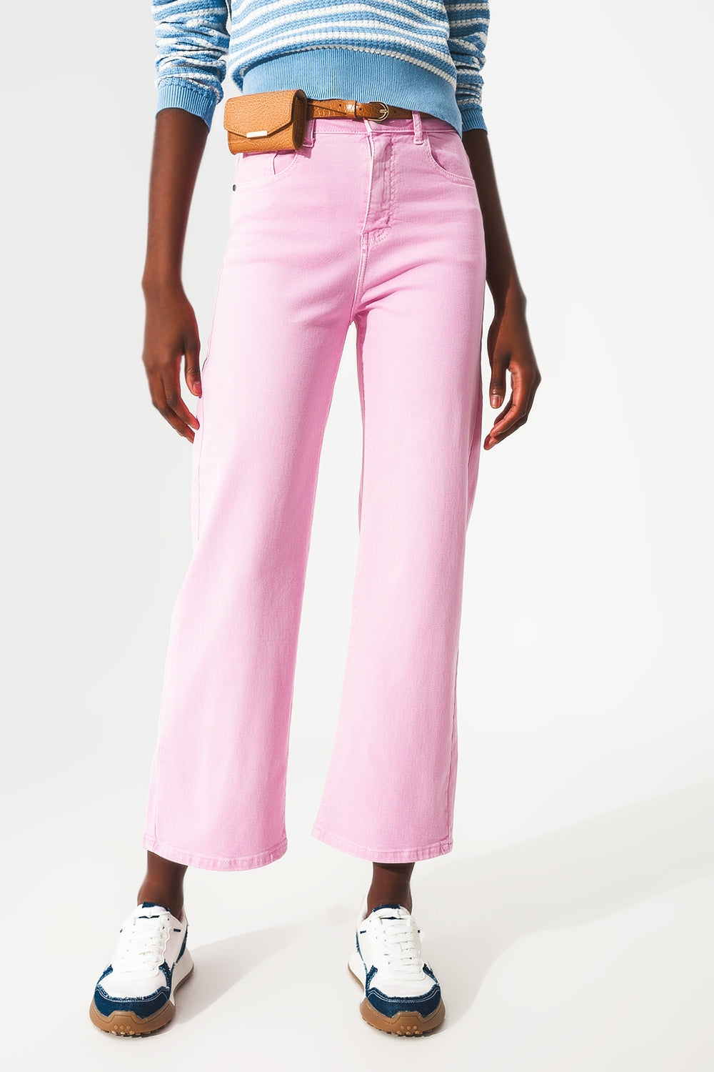 Rhodora Cropped Wide-Leg Jeans in Pink