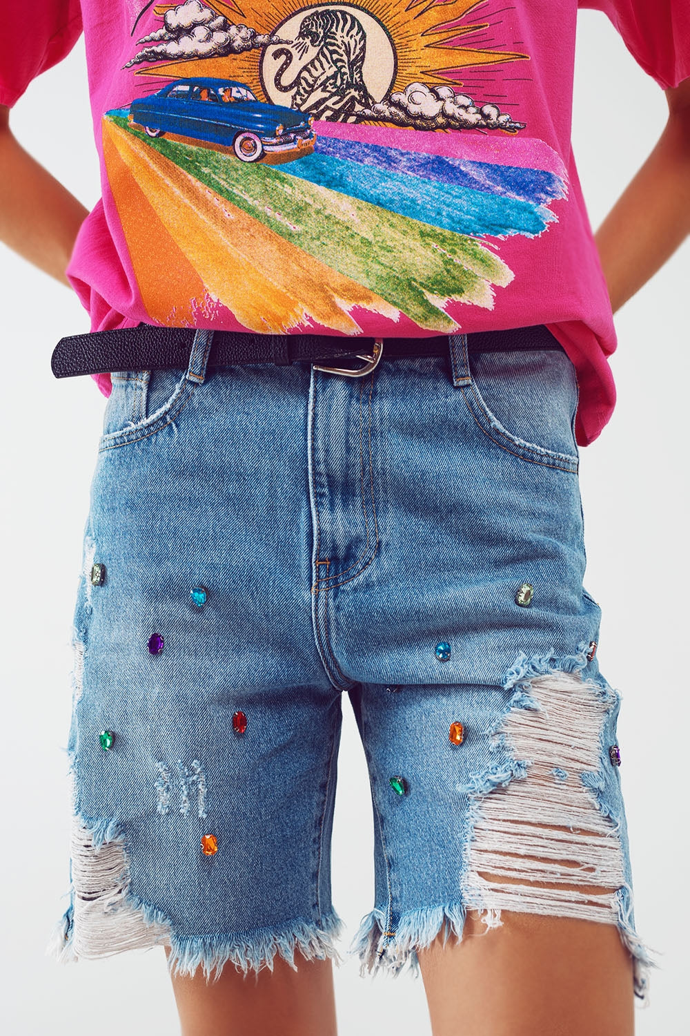 Isadora Bedazzled Jean Shorts