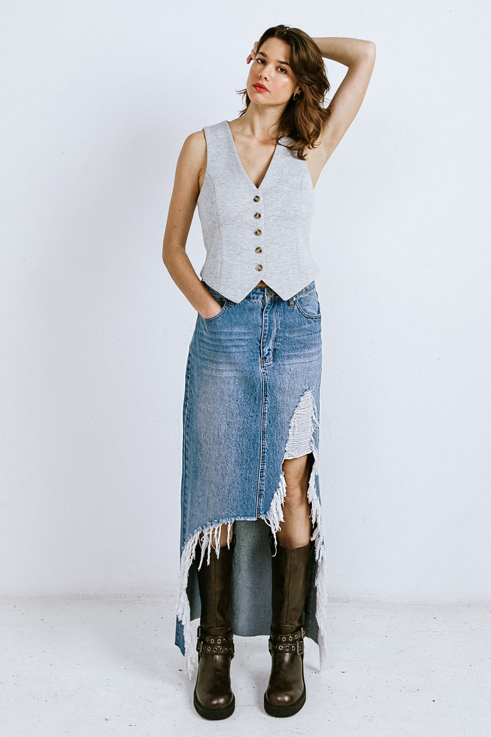 Georgette Denim Asymmetrical Skirt