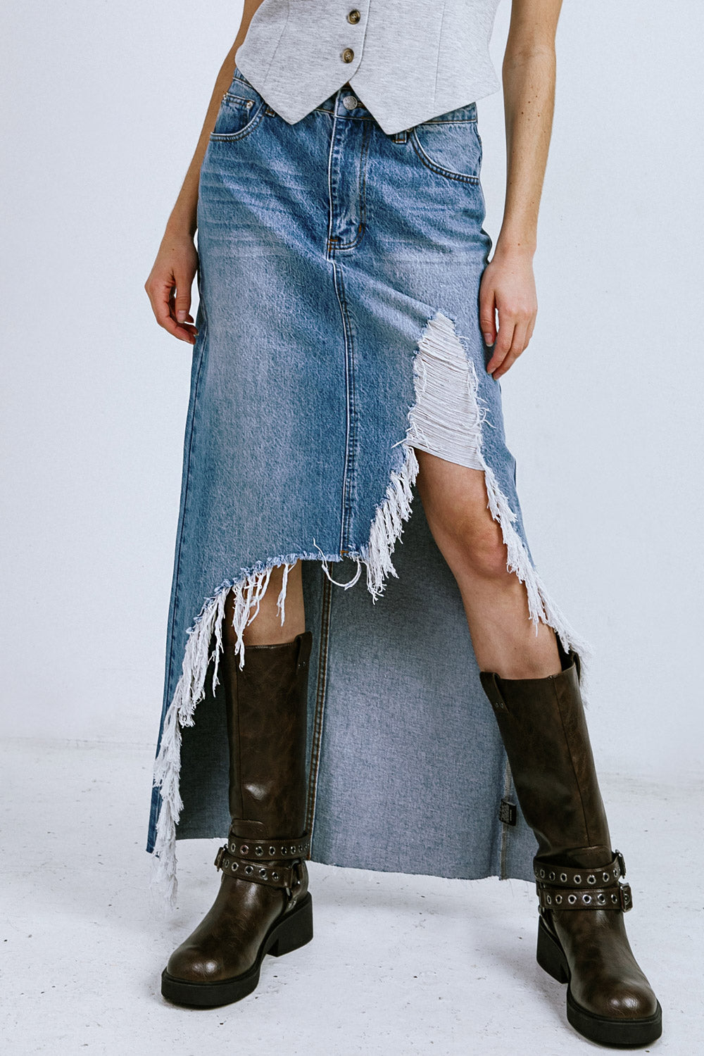 Georgette Denim Asymmetrical Skirt
