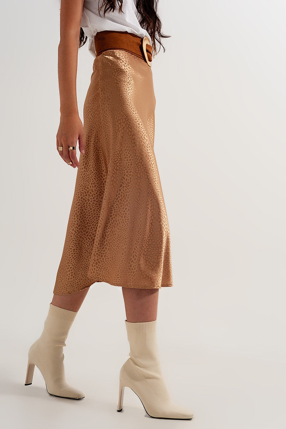 Ximena Gold Animal Print Midi Skirt
