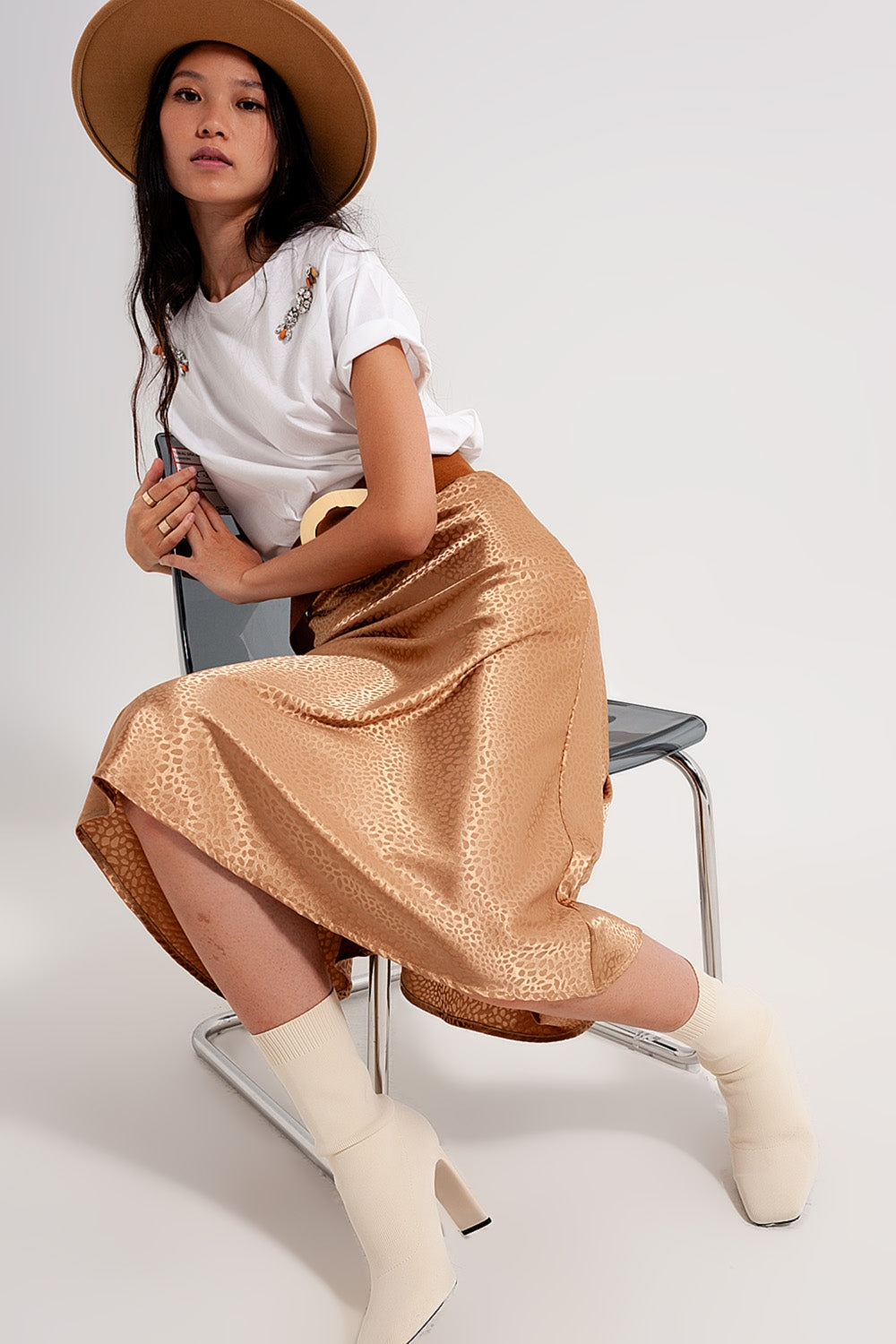 Ximena Gold Animal Print Midi Skirt