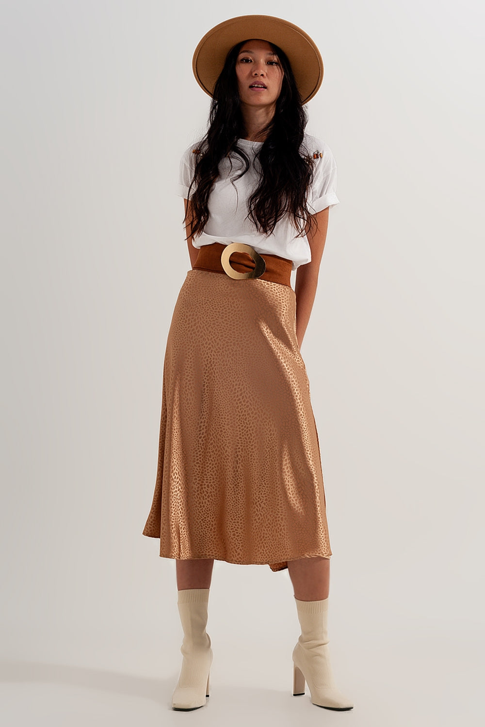 Ximena Gold Animal Print Midi Skirt
