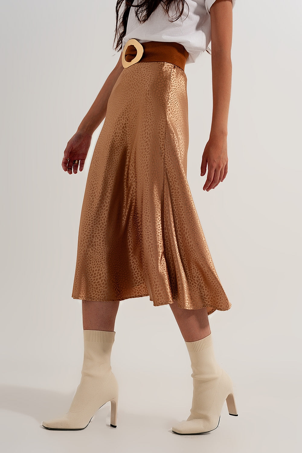 Ximena Gold Animal Print Midi Skirt