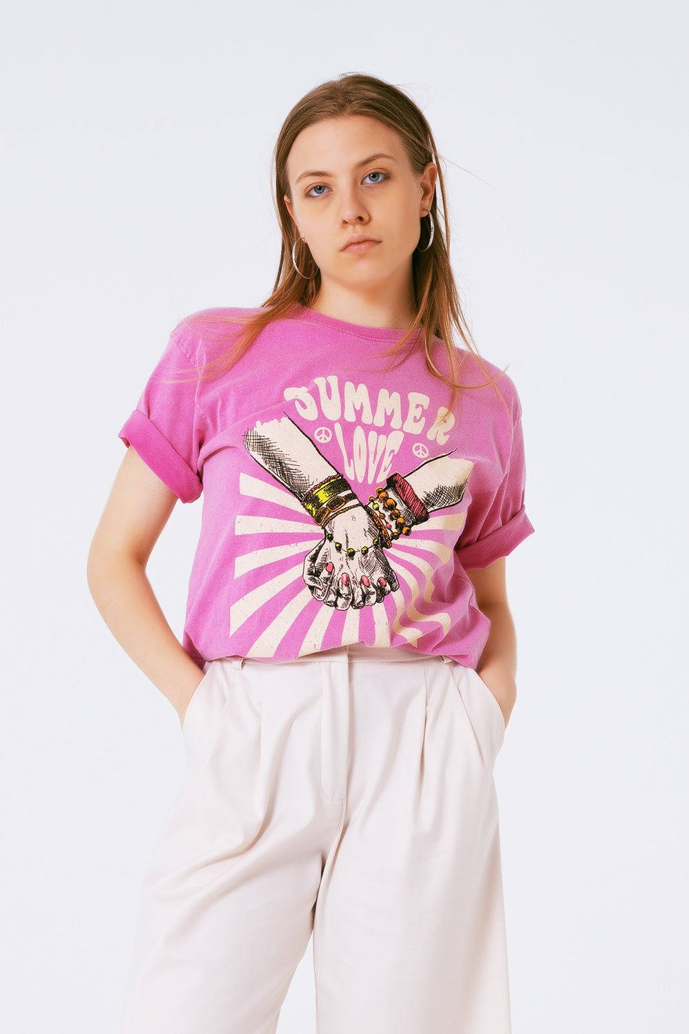 Dolores Summer Love Graphic Tee in Pink