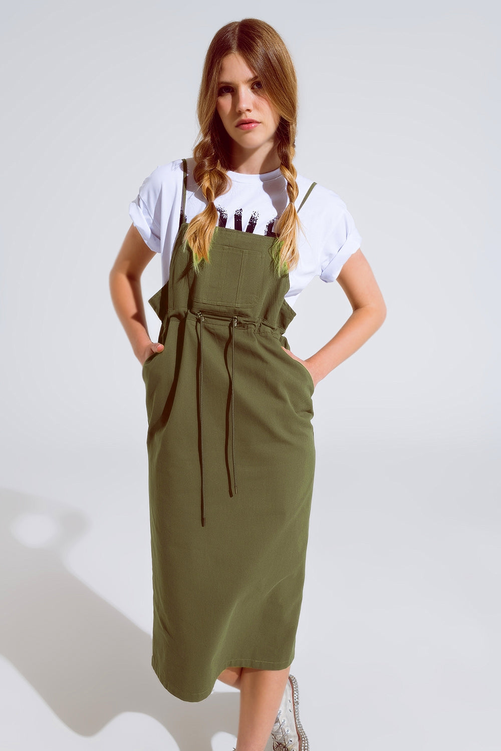 Judy Khaki Overall Dress