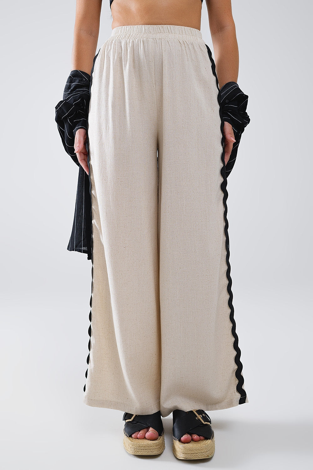 Claudia Linen Scallop Trim Pants