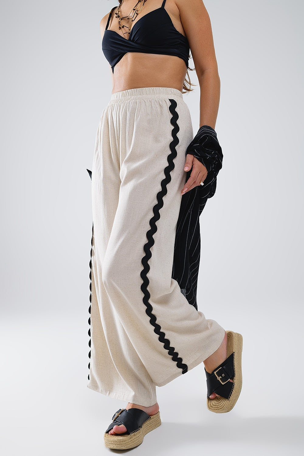 Claudia Linen Scallop Trim Pants