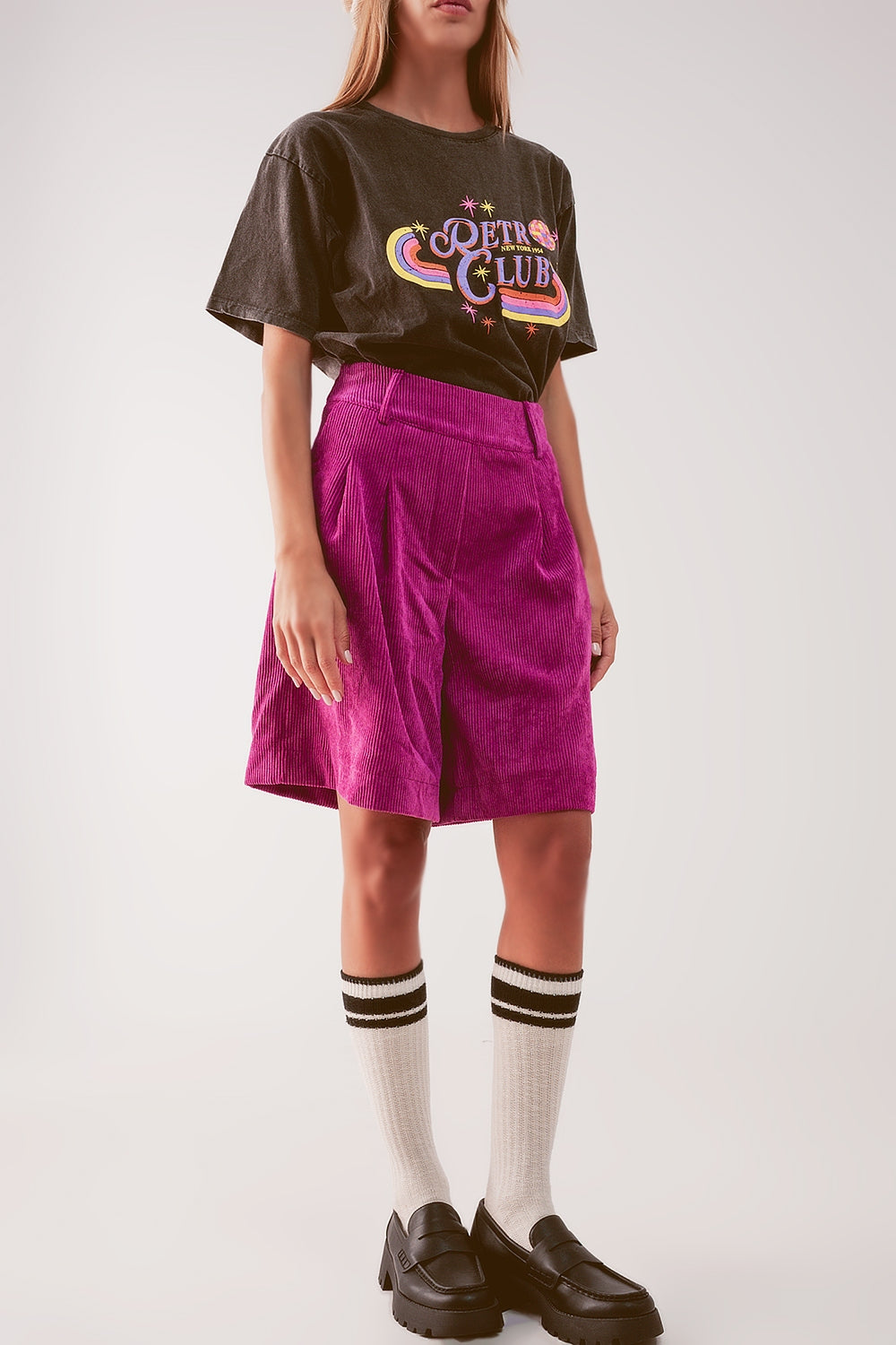 Jolene Longline Cord Short in Fuchsia