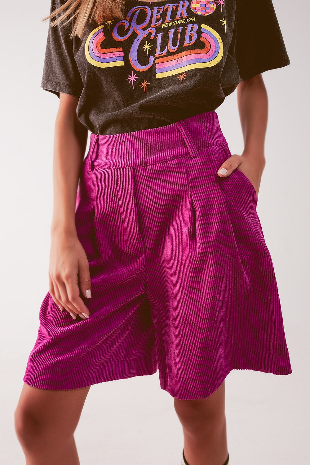 Jolene Longline Cord Short in Fuchsia