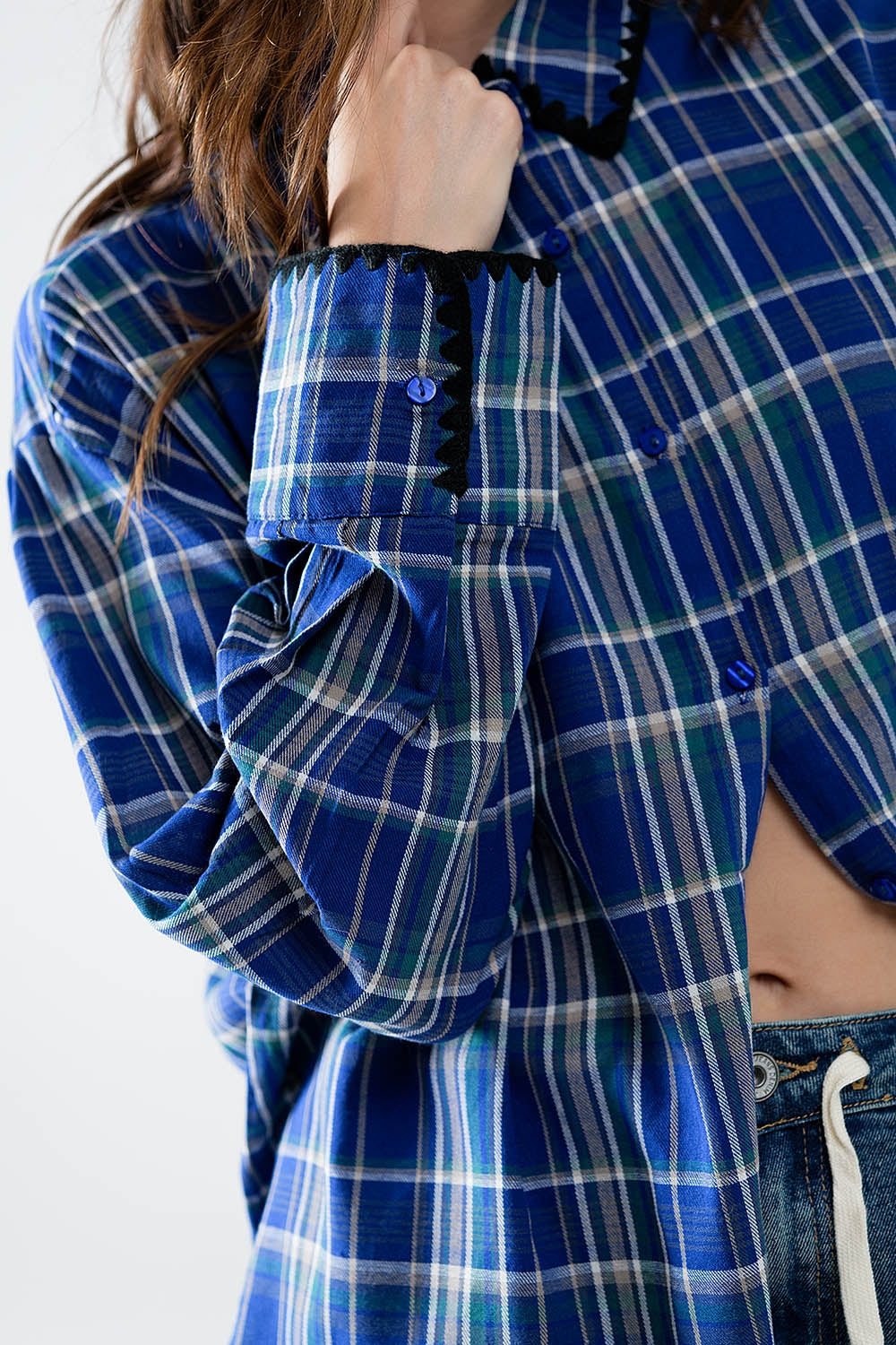 Mardy Oversized Shirt in Blue Plaid