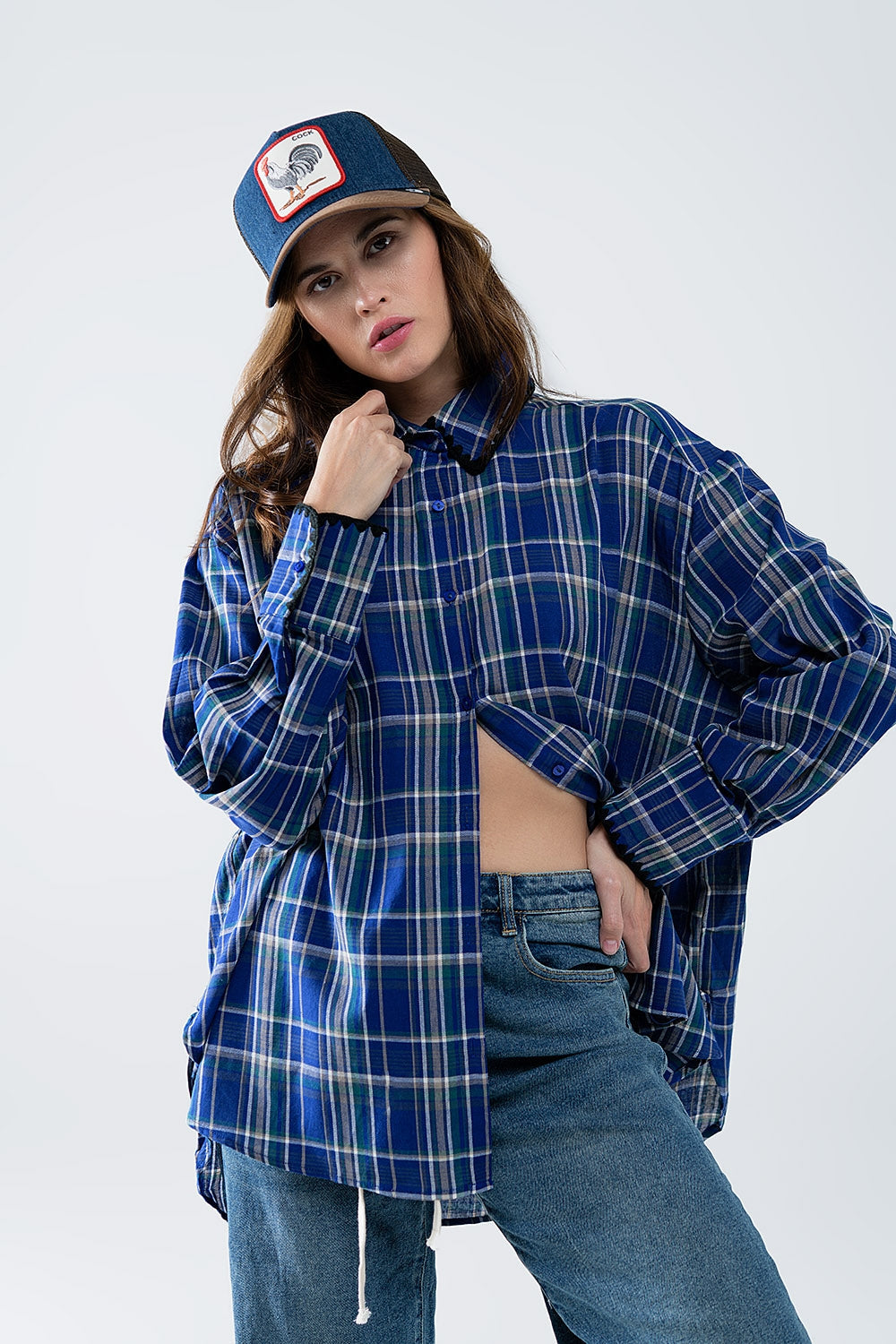 Mardy Oversized Shirt in Blue Plaid