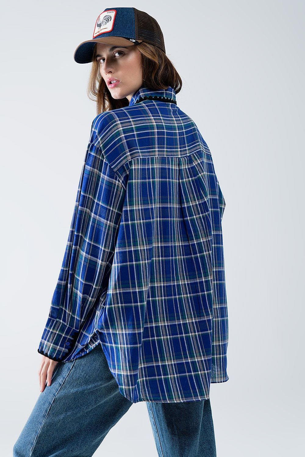 Mardy Oversized Shirt in Blue Plaid