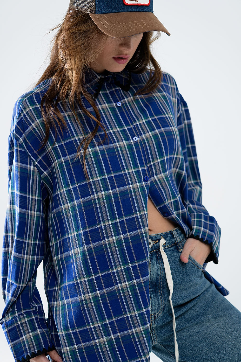 Mardy Oversized Shirt in Blue Plaid