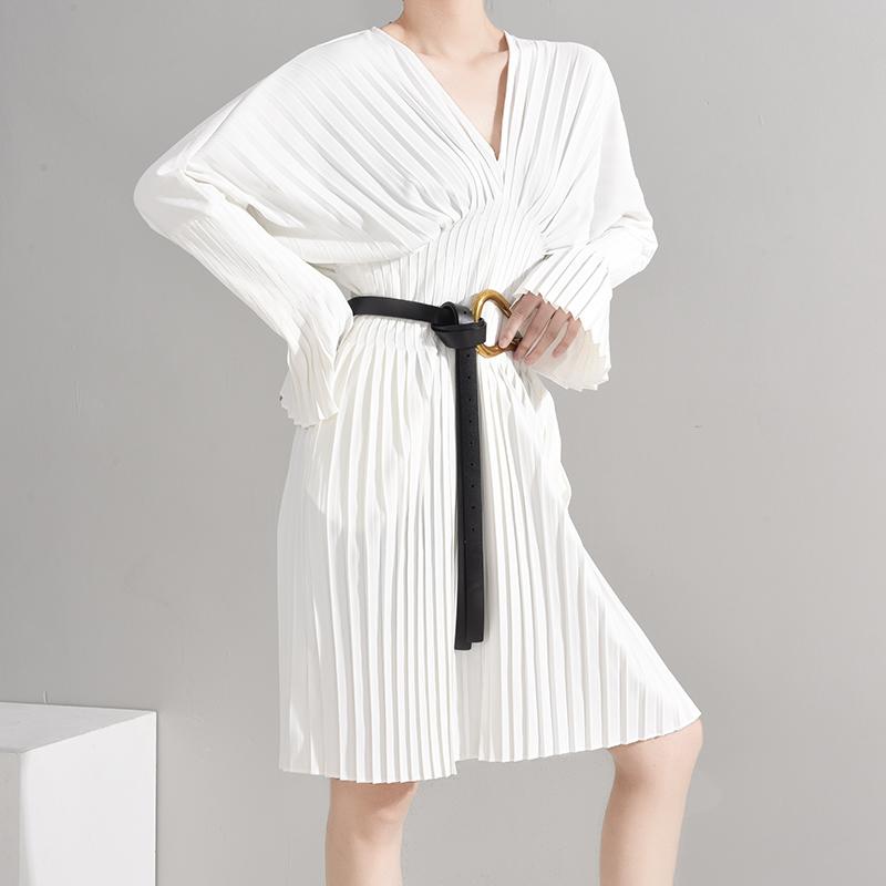 Sakiya Pleated Long Sleeve Shirt Dress