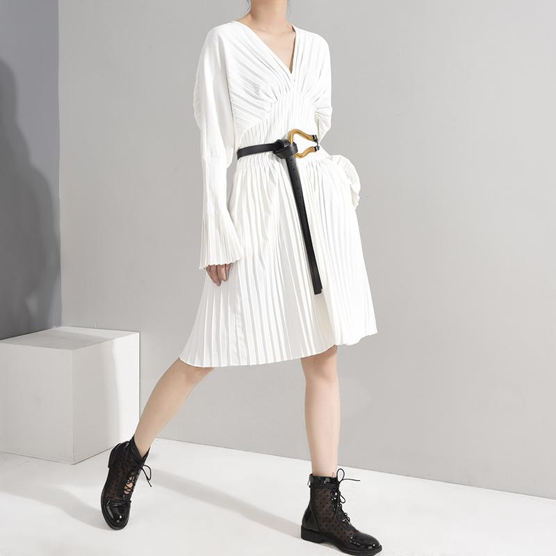 Sakiya Pleated Long Sleeve Shirt Dress
