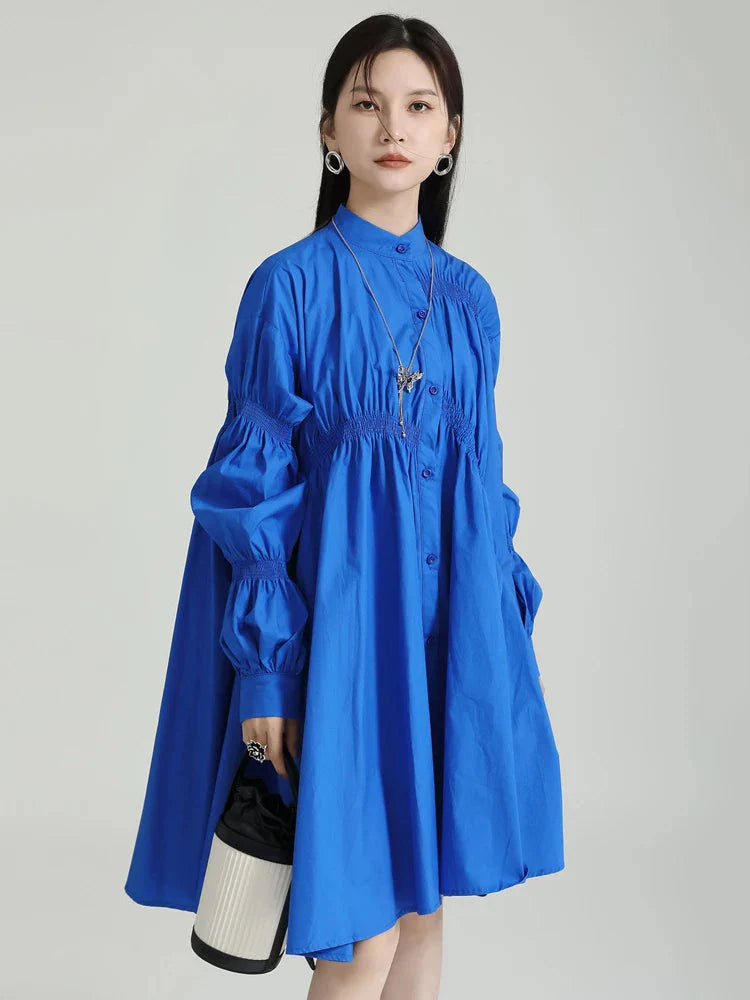 Hotaru Long Sleeve Pleated Shirt Dress