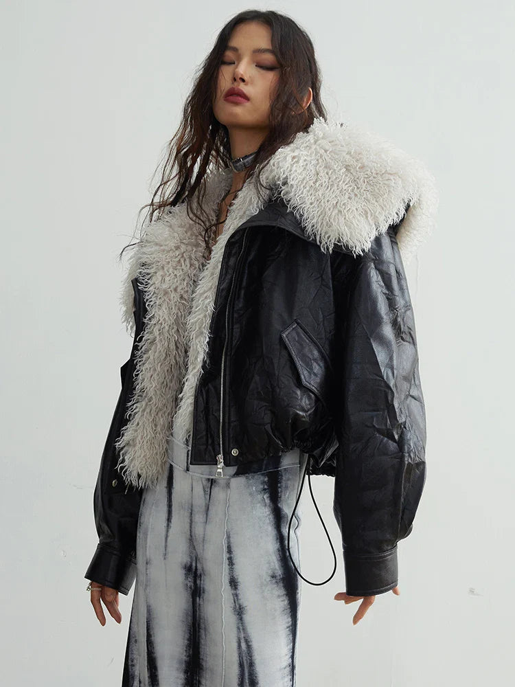 Janice Vegan Leather Faux Fur Jacket
