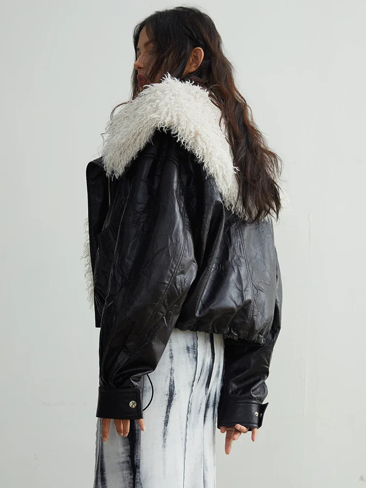 Janice Vegan Leather Faux Fur Jacket
