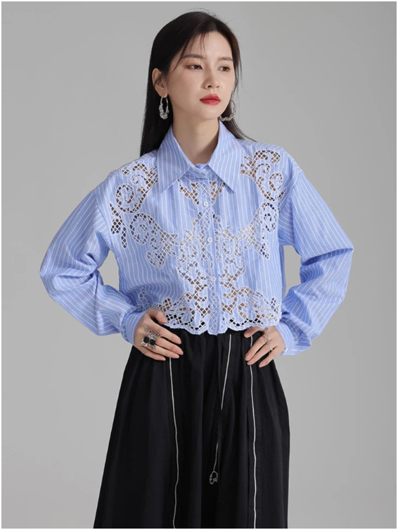 Amy Cropped Lace Button Up Top