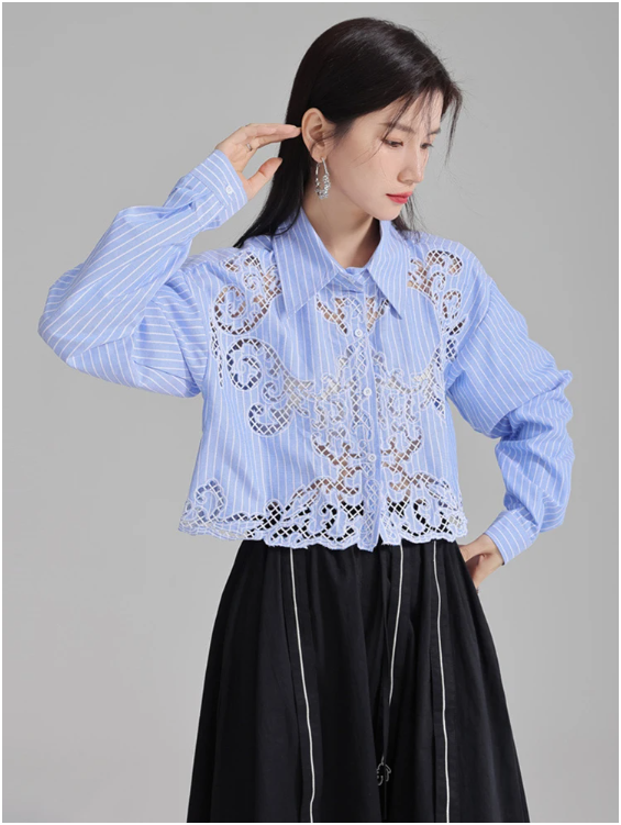 Amy Cropped Lace Button Up Top