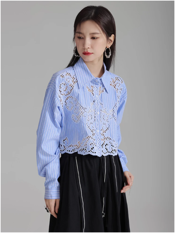Amy Cropped Lace Button Up Top