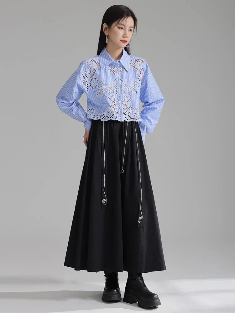 Amy Cropped Lace Button Up Top